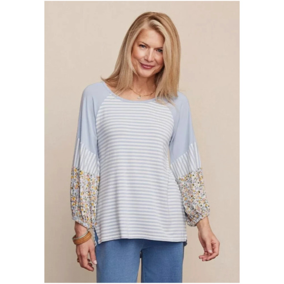 Matilda Jane Tops - Matilda Jane Heart to Heart Botanical Blue Floral Baseball tee Size S LS A36